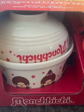 Monchhichi White and Red Noodle Bowl with Lid